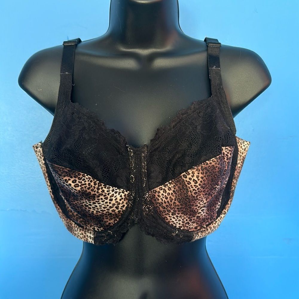Maidenform Lilyette Bra 40DD Black & Animal Print Rear Hook Eye Full Coverage